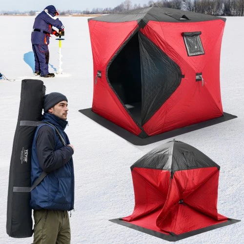 VEVOR Žieminė žvejybos palapinė DT036, raudona, 3-4 asmenims, 1.8 x 1.8 x 2 m