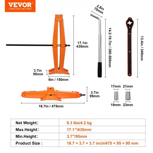 VEVOR Žirklinis automobilio keltuvas SJ25, 2,5 t, 95-435 mm