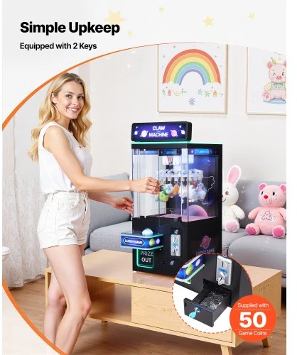 VEVOR Žnyplių automatas, vidutinio dydžio arkadinis žaidimas su šviesa ir garsu, reguliuojamas sudėtingumas, juodas violetinis