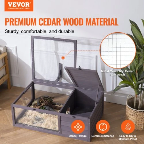 VEVOR Vėžlio namelis MSH-T02, medinis, pilkas, 97 x 61 x 33 cm