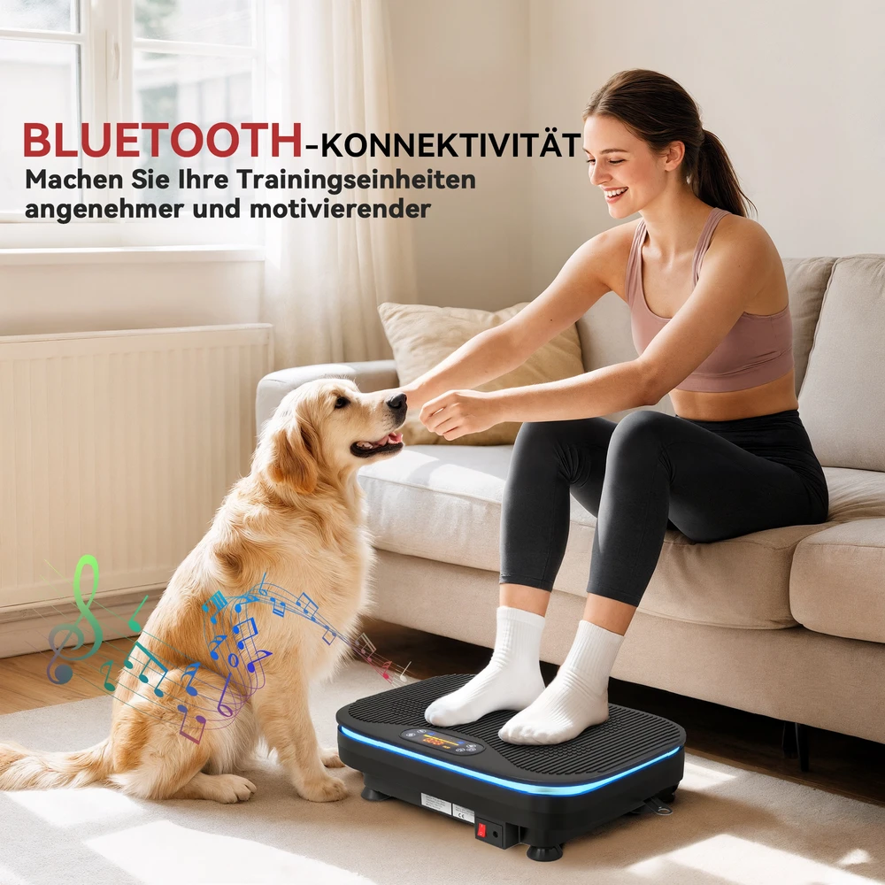 Aosom Vibracinė platforma treniruotėms, Bluetooth funkcija, nuotolinio valdymo pultas, 99 greičio lygiai, juoda, 47 x 32 x 12 cm