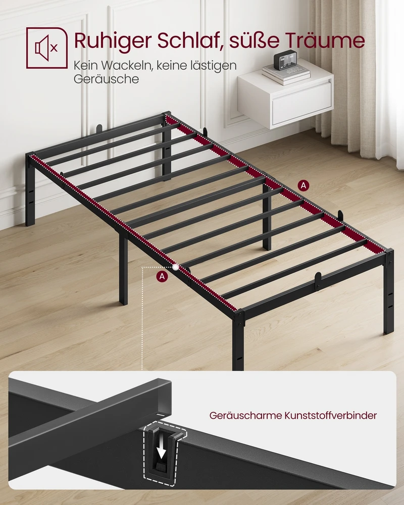 Koduva Viengulės lovos metalinis rėmas 90 x 200 cm, plieno, juodas, su vieta daiktams po lova