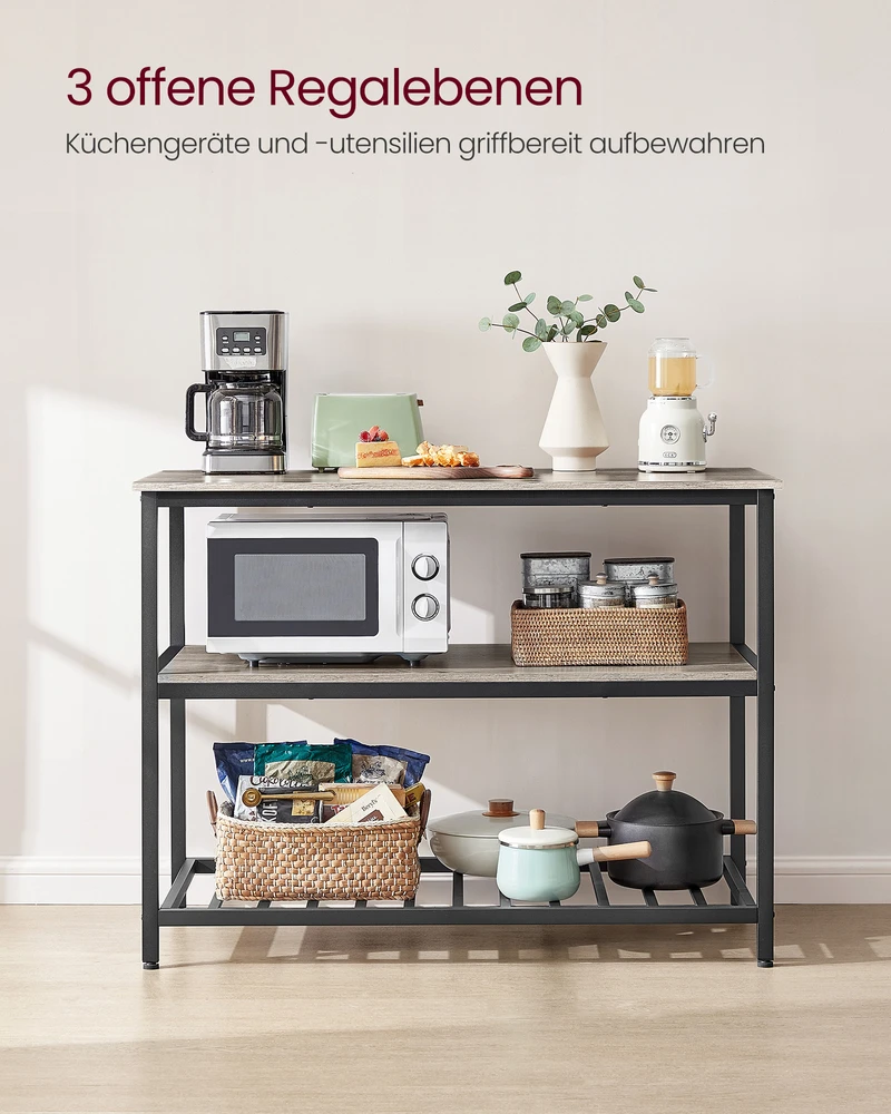 Koduva Virtuvės lentyna, 3 pakopų, 60 x 120 x 90 cm, medžio drožlių plokštė ir plienas, pilkai smėlinė-juoda