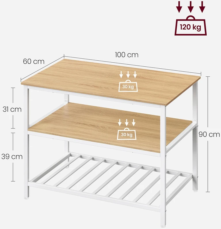 Koduva Virtuvės lentyna, 60 x 100 x 90 cm, medžio drožlių plokštė ir plienas, ąžuolo ir balta
