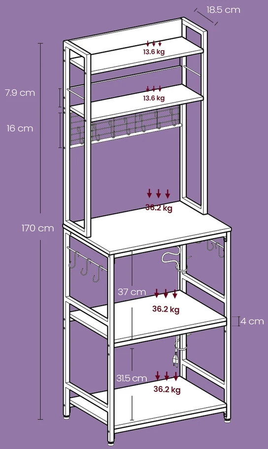 Koduva Virtuvės lentyna mikrobangų krosnelei, 40,1 x 60,1 x 170,1 cm, plienas, ruda-juoda