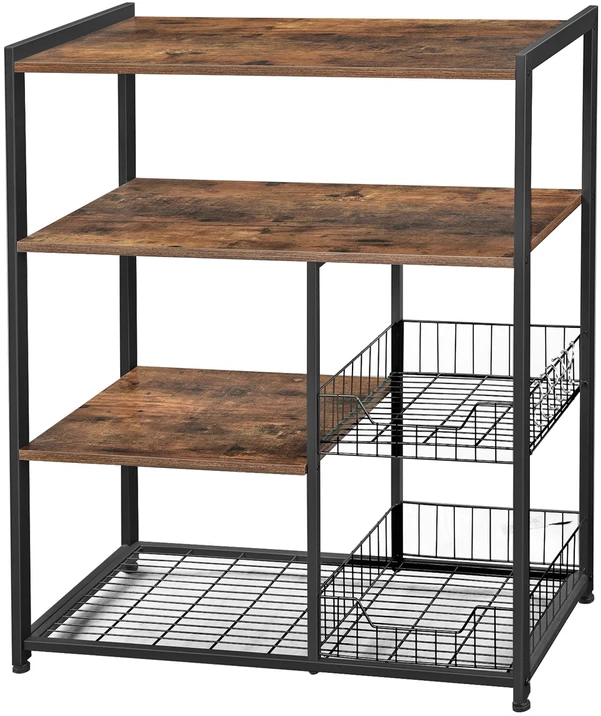 Koduva Virtuvės lentyna su 2 metaliniais krepšiais ir kabliukais, 80 x 35 x 95 cm, tamsiai ruda
