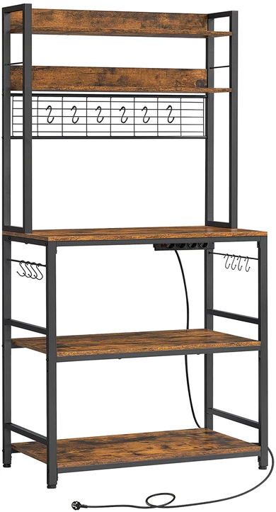 Koduva Virtuvės lentyna su elektros lizdais, metaline tinkline plokšte ir 14 kabliukų, 40 x 80 x 170 cm