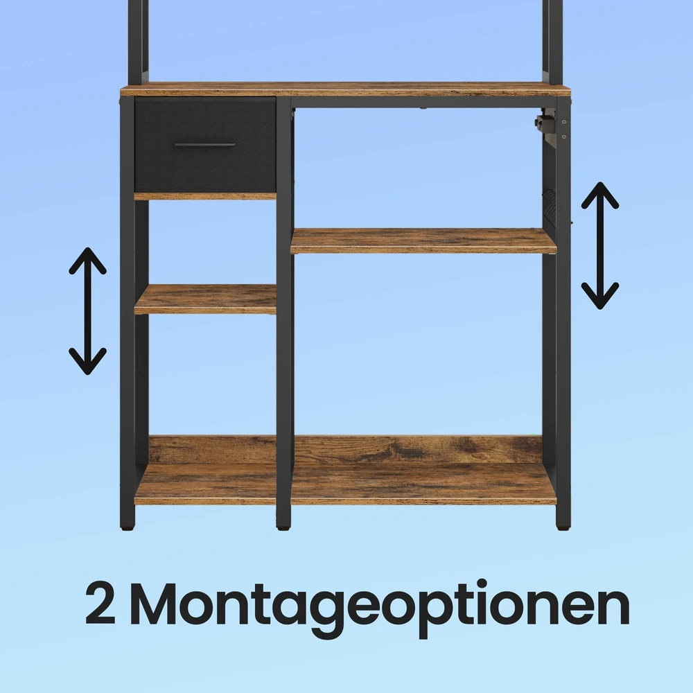 Songmics Virtuvės lentyna su lizdais, 40 x 80 x 180,4 cm, reguliuojamos lentynos, 12 kabliukų