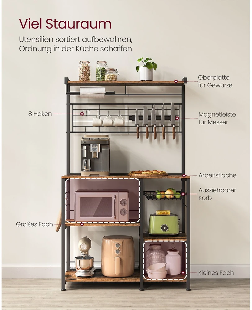 Koduva Virtuvės lentyna su magnetine peilių juosta, 12 kabliukų, 42 x 90 x 167,3 cm, ruda-juoda