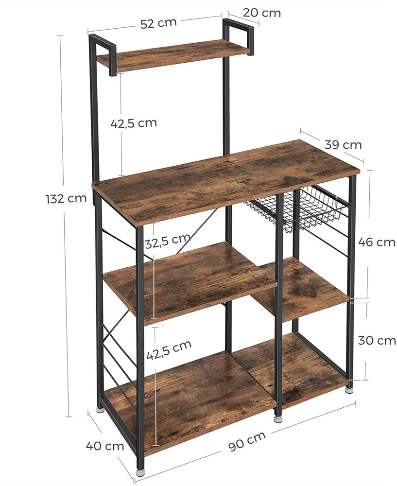 Koduva Virtuvės lentyna su metaliniu krepšiu, 90 x 40 x 132 cm, medžio drožlių plokštė ir geležis