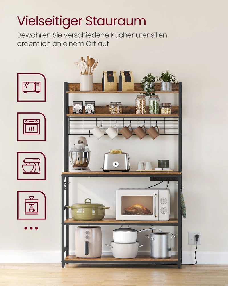 Koduva Virtuvės lentyna su tinkleline plokšte, 14 kabliukų, 40 x 100 x 170 cm, ruda–juoda