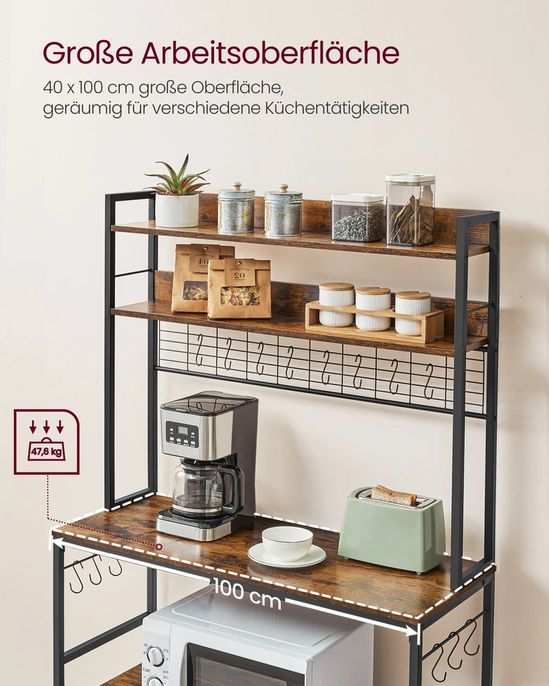 Koduva Virtuvės lentyna su tinkleline plokšte, 14 kabliukų, 40 x 100 x 170 cm, ruda–juoda