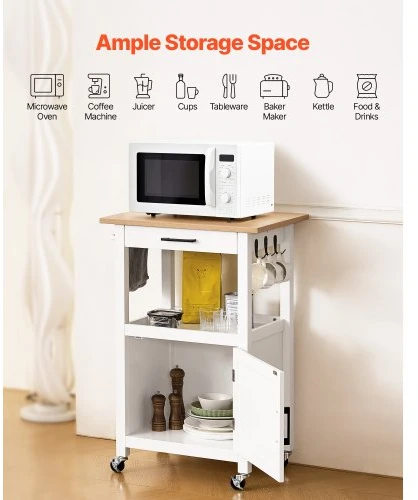 VEVOR Virtuvės sala ant ratukų su spintelėmis ir stalčiumi, YS252252ss, balta, 45 x 59 cm