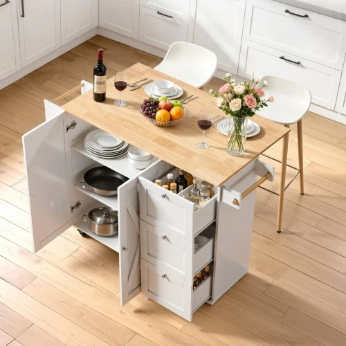 Koduva Virtuvės sala ant ratukų VEVOR SR221265, balta, 143 x 68 x 99 cm