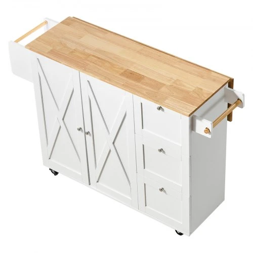 Koduva Virtuvės sala ant ratukų VEVOR SR221265, balta, 143 x 68 x 99 cm