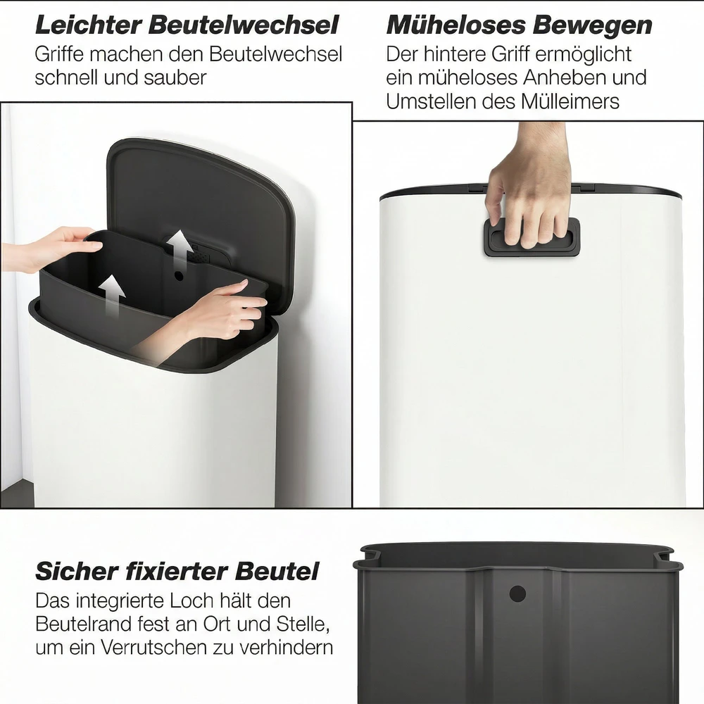 Aosom Virtuvės šiukšliadėžė 50 l, pedalinis, kreminės baltos spalvos