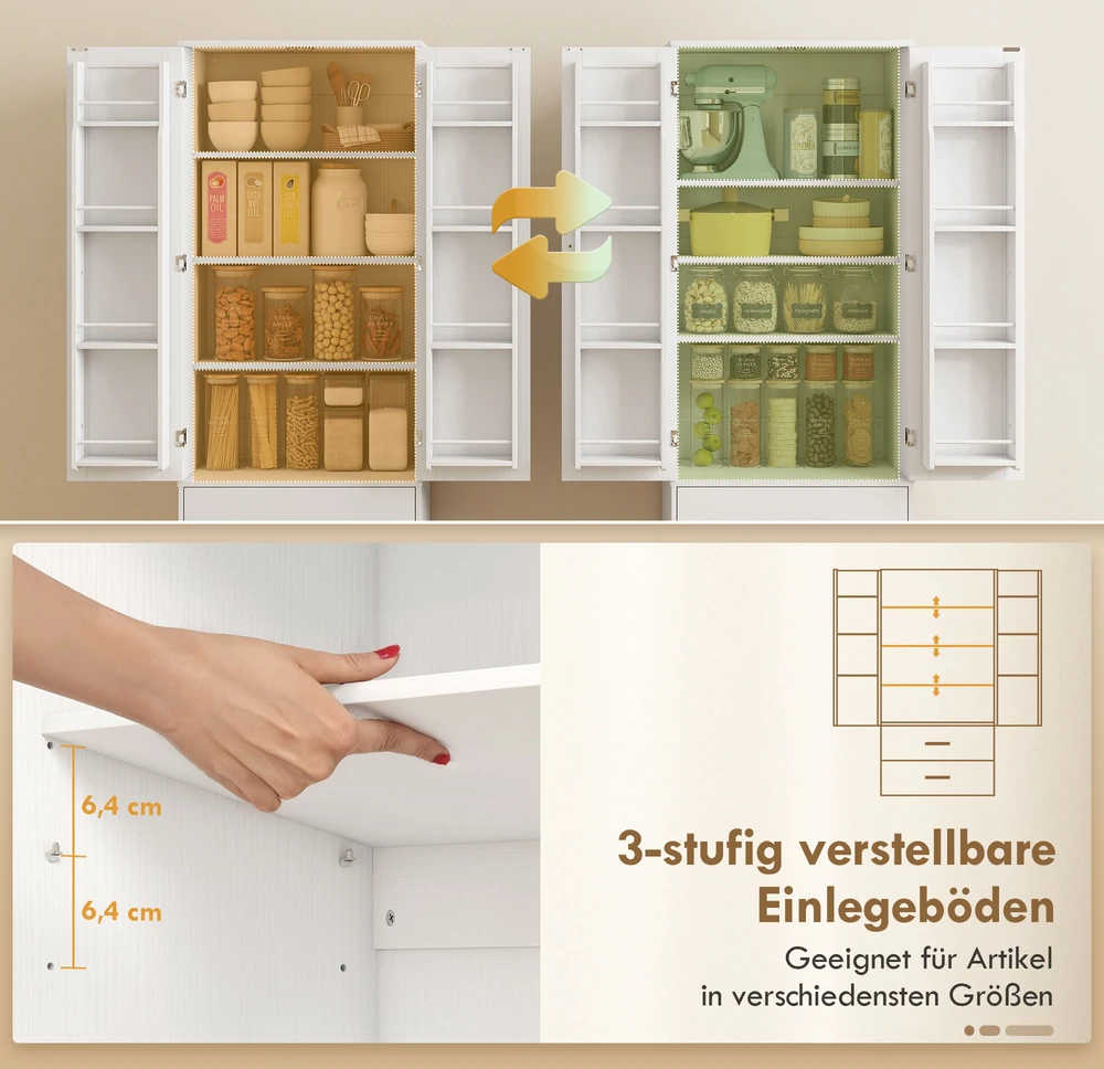 Aosom Virtuvės spintelė, 159 cm, balta, reguliuojamos lentynos, 2 stalčiai