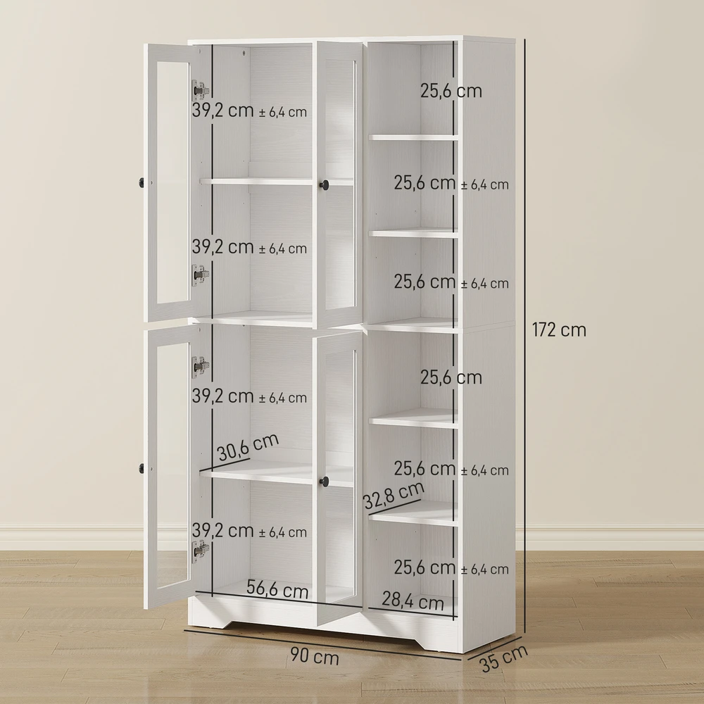 Aosom Virtuvės spintelė su stiklinėmis durelėmis, balta, 172 cm
