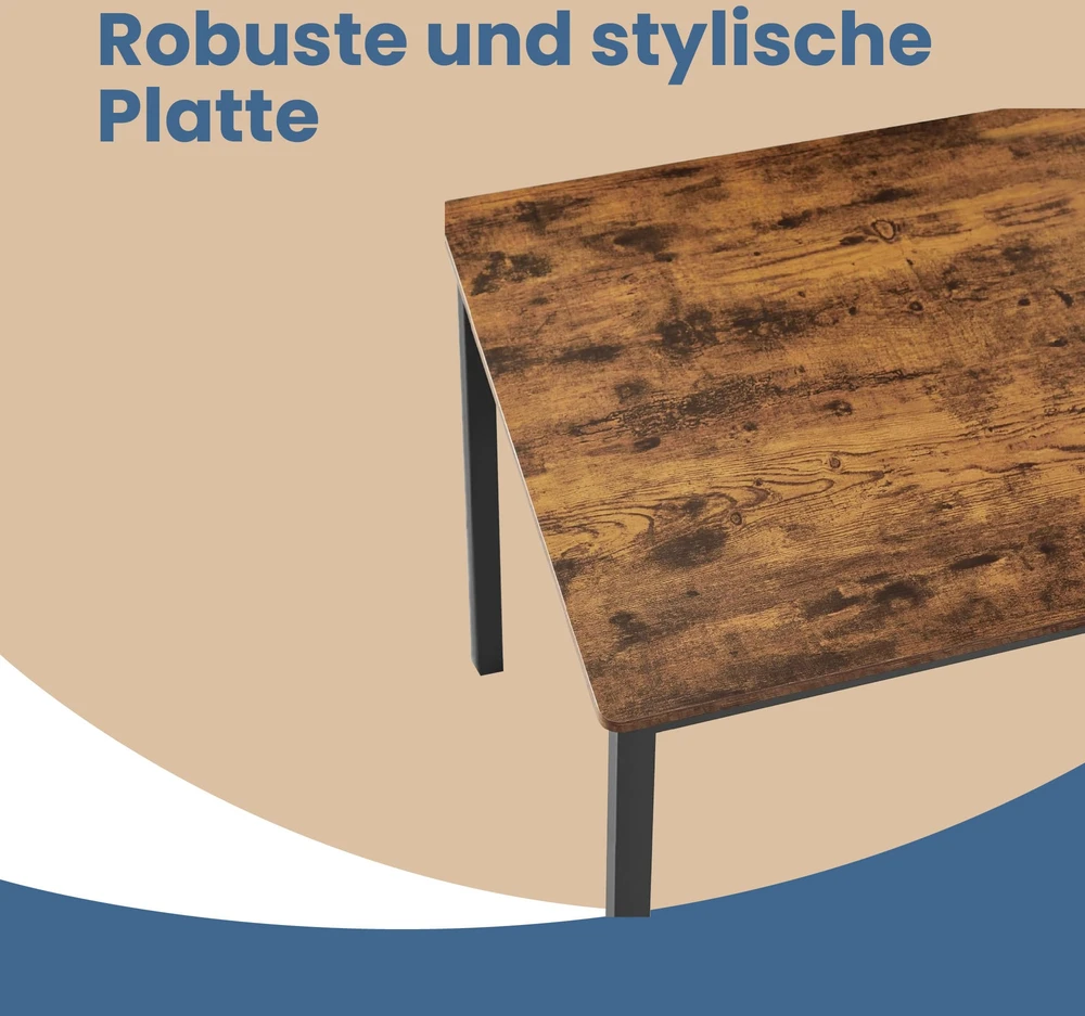 Songmics Virtuvės stalo komplektas su 2 suolais, 110 x 70 x 75 cm, plienas, ruda-juoda