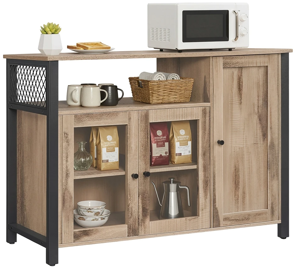 Songmics Virtuvinė laikymo spintelė su 3 durimis, 110 x 33 x 75 cm, ruda-juoda
