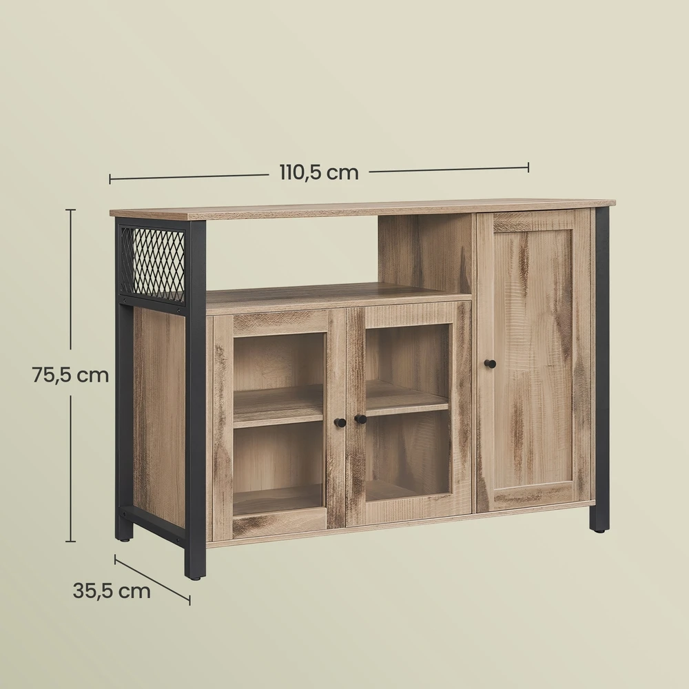 Songmics Virtuvinė laikymo spintelė su 3 durimis, 110 x 33 x 75 cm, ruda-juoda