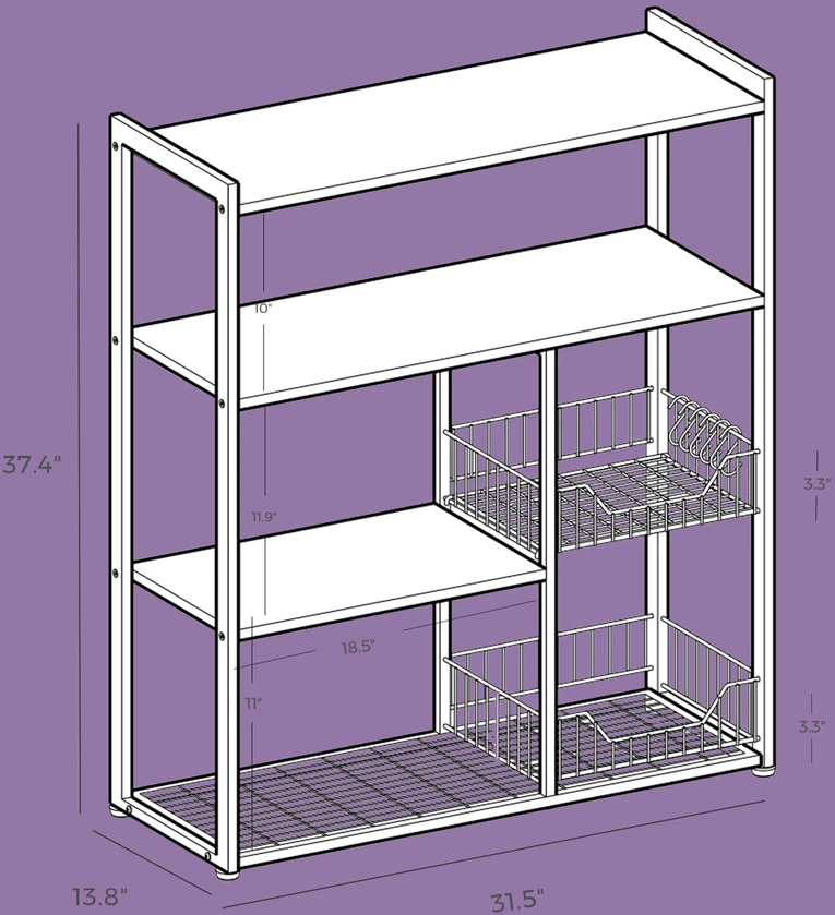 Koduva Virtuvinė lentyna su kabliukais ir 2 metaliniais krepšiais, 80 x 35 x 95 cm, tamsiai ruda
