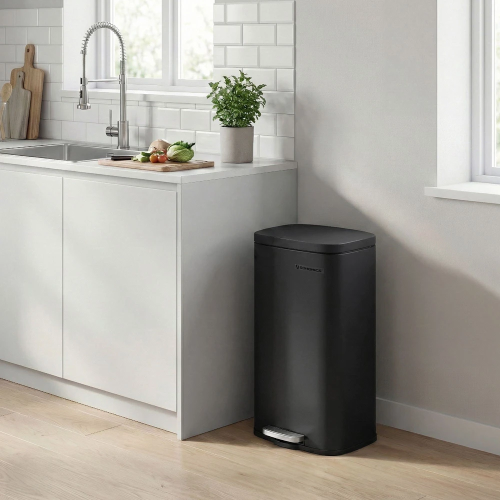 Koduva Virtuvinė šiukšliadėžė, 30 l, juoda, plieninė, su dangčiu ir vidiniu kibiru