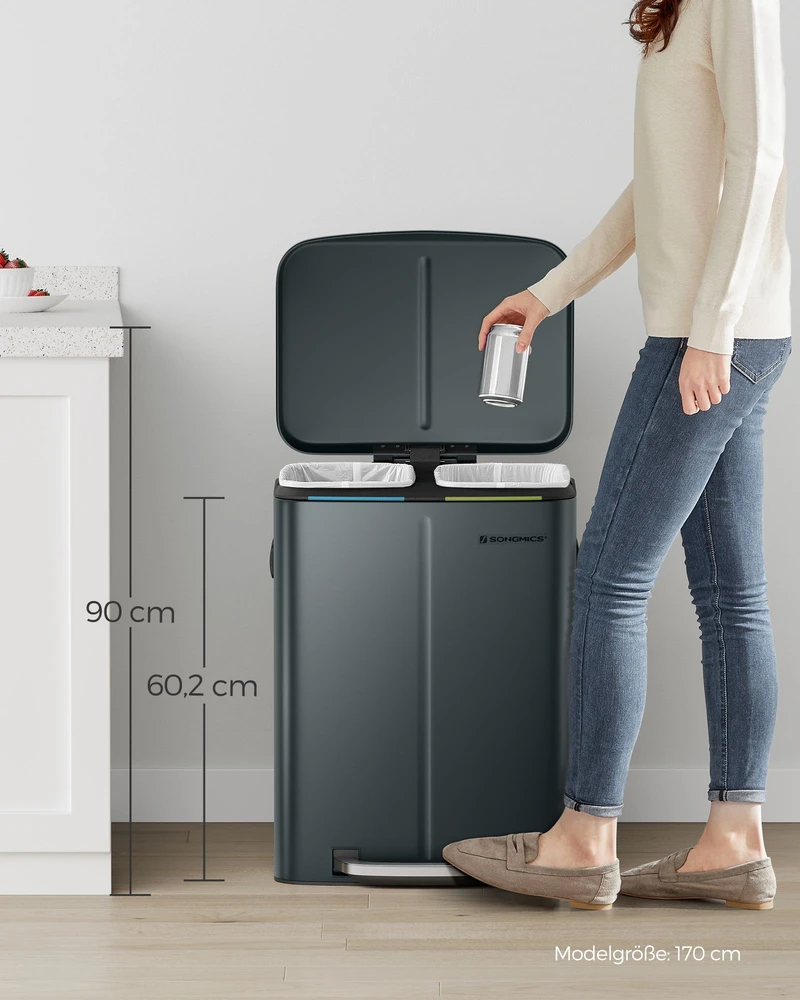 Koduva Virtuvinė šiukšliadėžė 40 l, 2 skyrių, 2 x 20 l, plieninė, žalsvai pilka