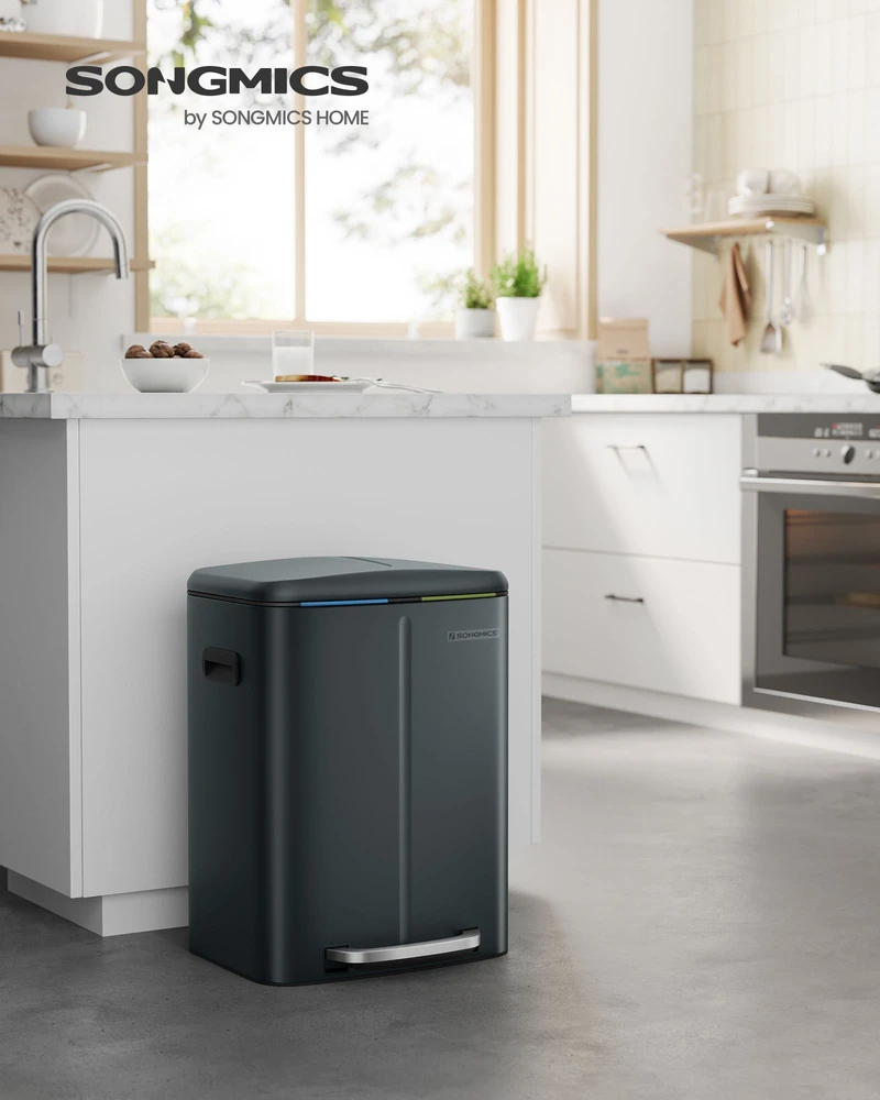 Koduva Virtuvinė šiukšliadėžė 40 l, 2 skyrių, 2 x 20 l, plieninė, žalsvai pilka