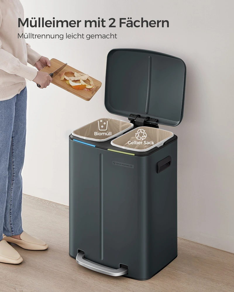 Koduva Virtuvinė šiukšliadėžė 40 l, 2 skyrių, 2 x 20 l, plieninė, žalsvai pilka