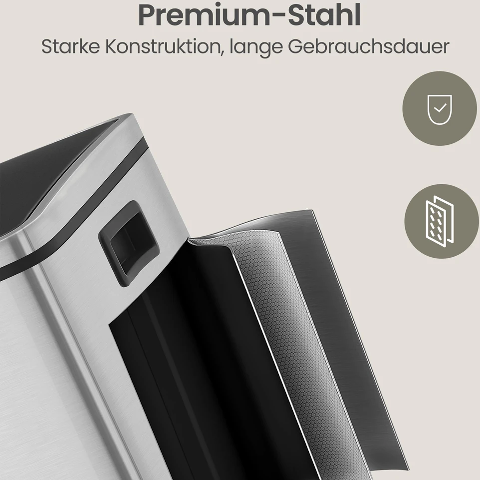 Koduva Virtuvinė šiukšliadėžė, 54 l, 3 x 18 l, 3 skyrių atliekų rūšiavimo sistema, sidabro-juoda