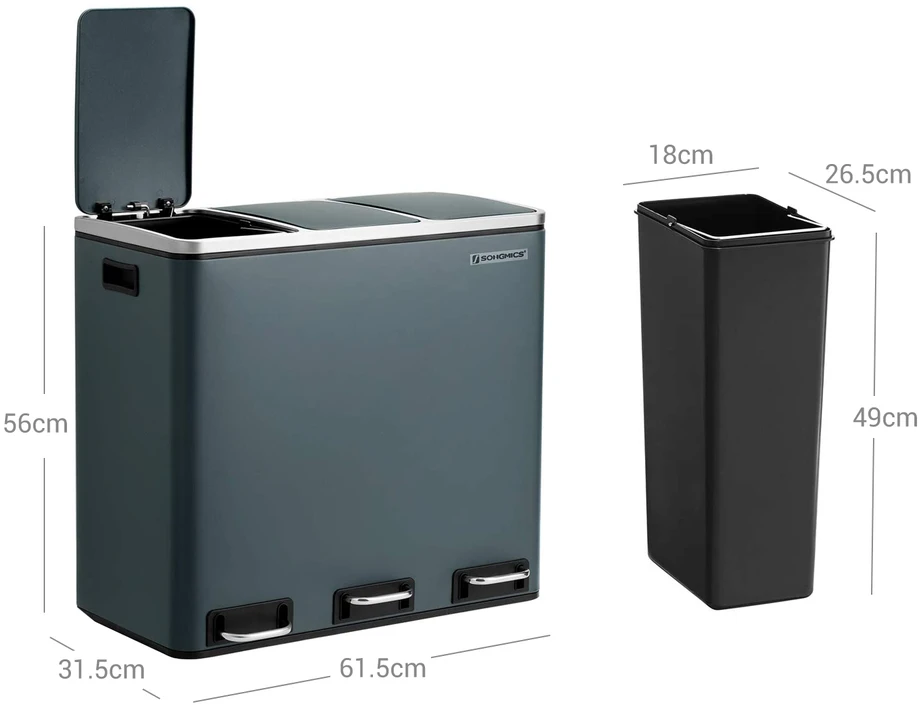 Koduva Virtuvinė šiukšliadėžė 54 l, plienas ir ABS plastikas, 60,4 x 30 x 56,3 cm