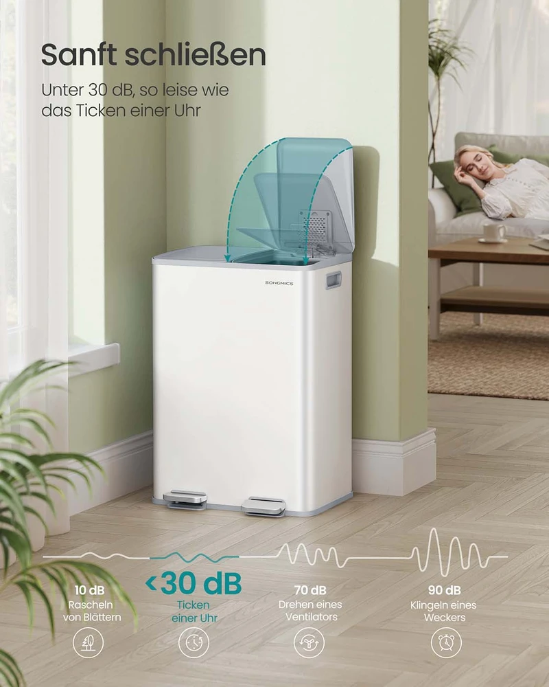 Koduva Virtuvinė šiukšliadėžė su 2 skyriais, 2 x 30 l, plieninė, matinė balta