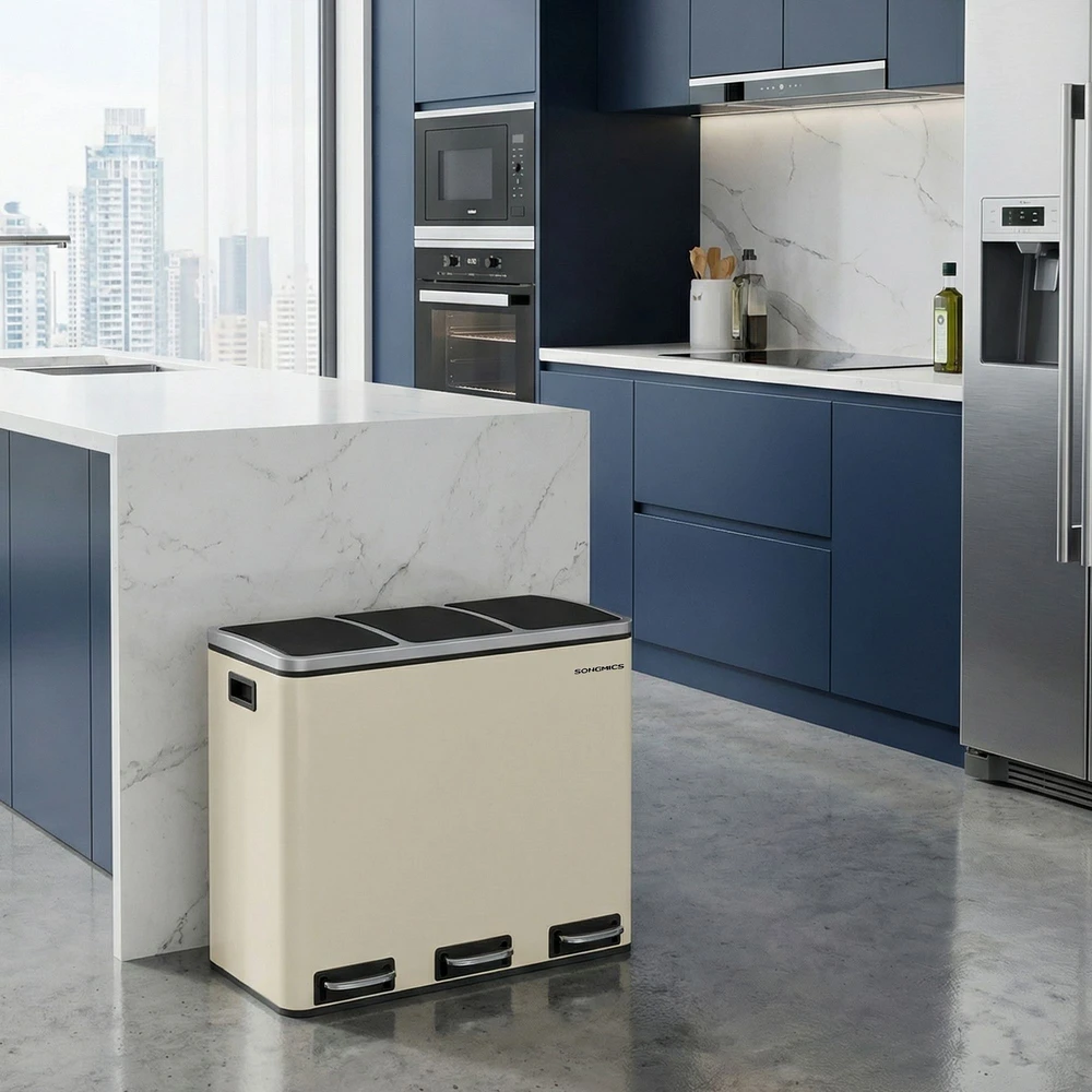 Koduva Virtuvinė šiukšliadėžė su 3 skyriais, 54 l, 3 x 18 l, smėlio spalvos