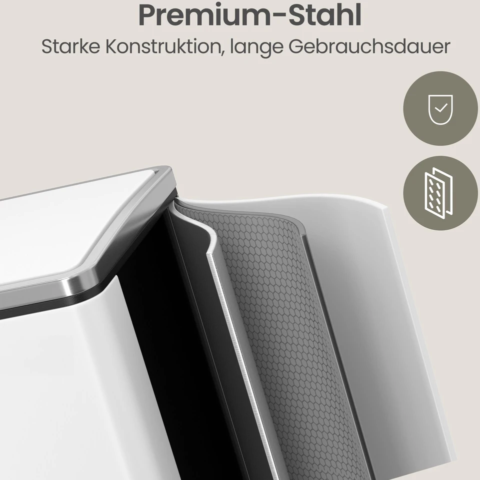 Koduva Virtuvinė šiukšliadėžė su pedalais, 3 x 18 l, balta, plienas ir plastikas, 61,5 x 31,5 x 56 cm