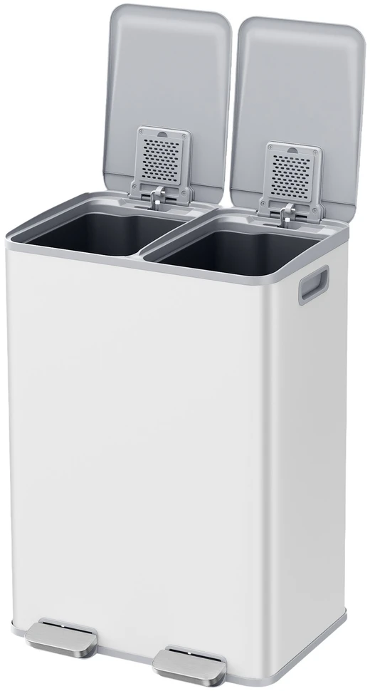 Koduva Virtuvinė šiukšliadėžė su pedalu, 2 x 30 l, 2 skyriai, plienas ir plastikas, matinė balta