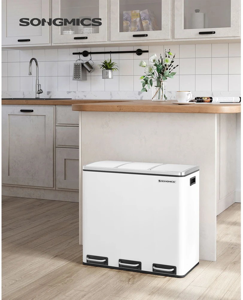 Koduva Virtuvinė šiukšliadėžė su pedalu, 54 l, 3 x 18 l, balta, plienas ir plastikas