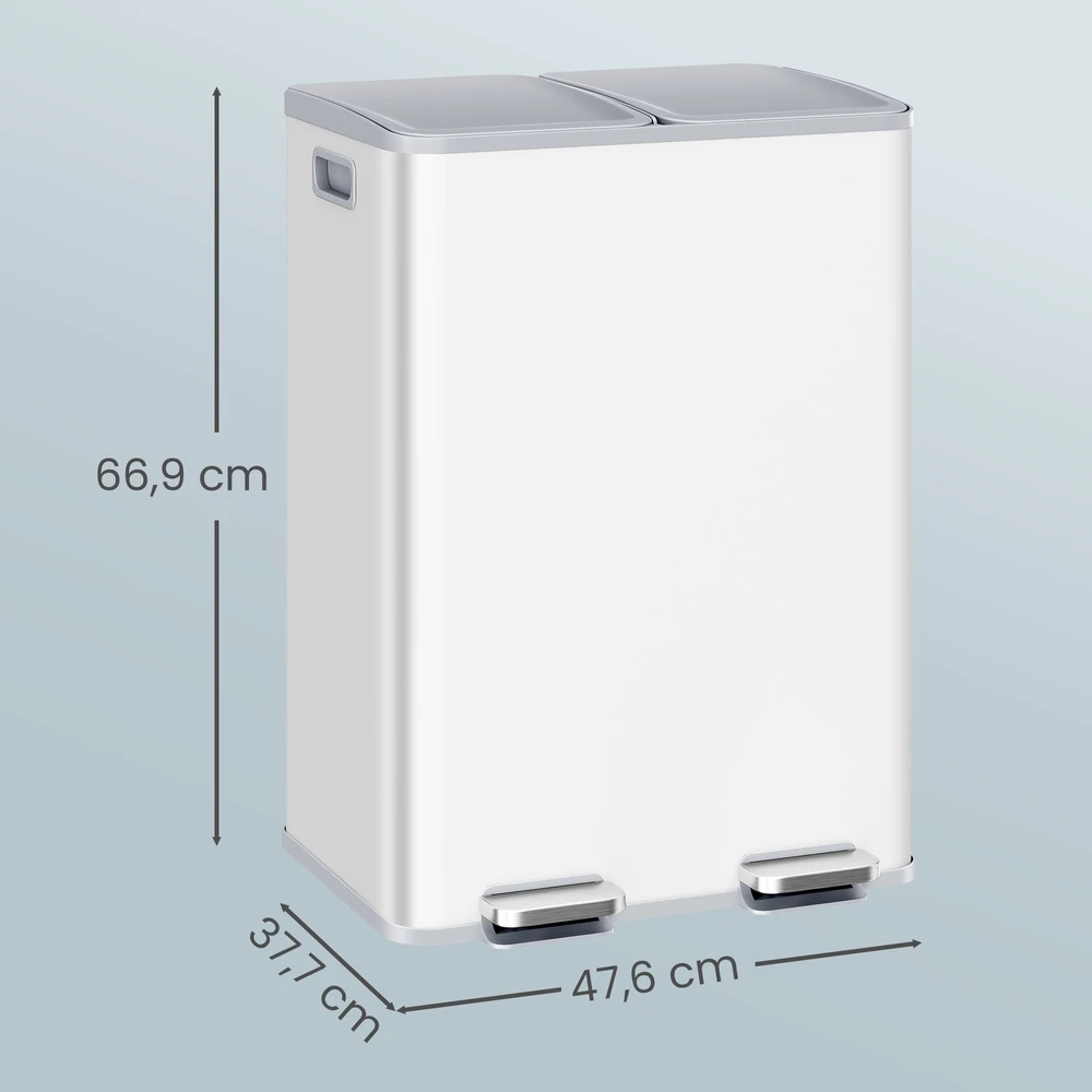 Koduva Virtuvinė šiukšliadėžė su pedalu, 2 x 30 l, 2 skyriai, plienas ir plastikas, matinė balta