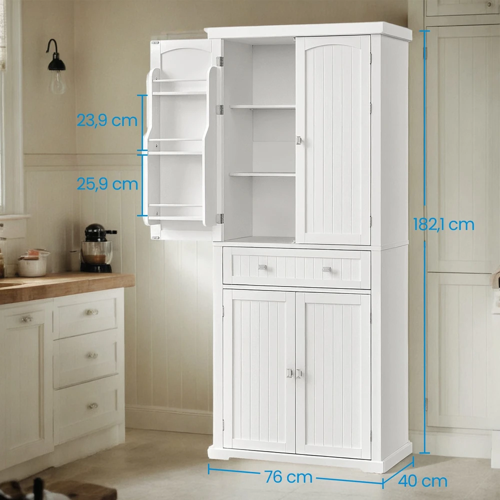 Koduva Virtuvinė spintelė iš MDF, balta, 40 x 76 x 182,1 cm, su stalčiumi ir reguliuojamomis lentynomis
