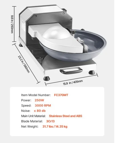 VEVOR Virtuvinis kombainas FC370MT, 250 W, nerūdijantis plienas, 59 x 41 x 25 cm