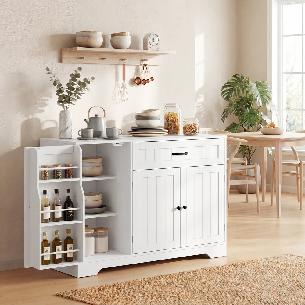 Aosom Virtuvinis sideboardas su stalčiumi, reguliuojamos lentynos, baltas, 110 x 40 x 80 cm