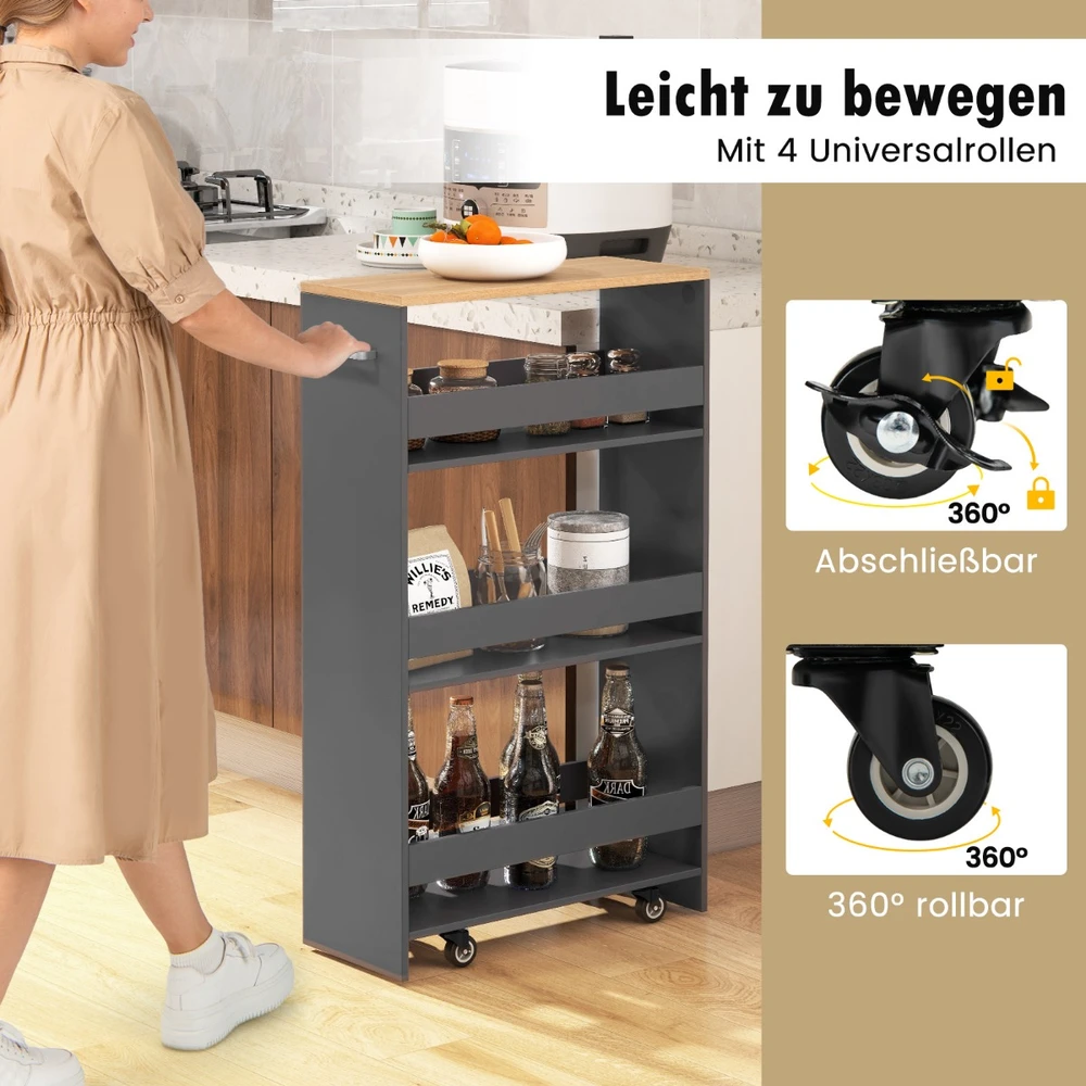 Promotion Virtuvinis vežimėlis su 4 lentynomis, 20 cm, pilkas