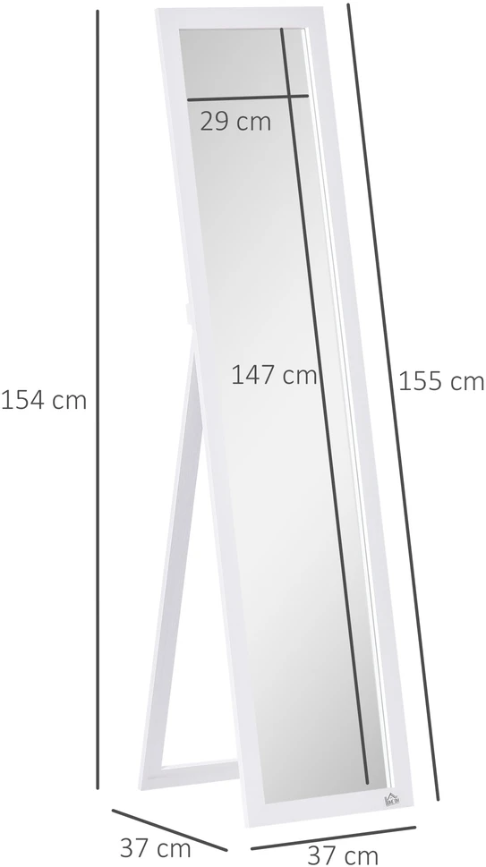 Aosom Viso ūgio veidrodis 831-389WT, baltas, MDF rėmas, 37 x 37 x 154 cm
