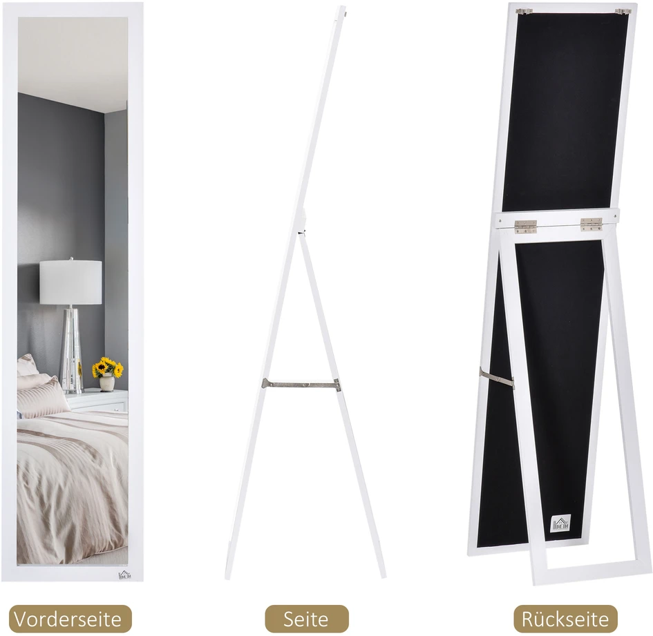 Aosom Viso ūgio veidrodis 831-389WT, baltas, MDF rėmas, 37 x 37 x 154 cm