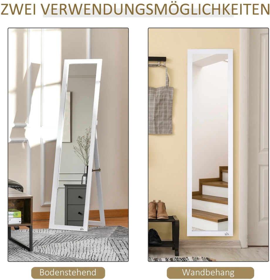 Aosom Viso ūgio veidrodis 831-389WT, baltas, MDF rėmas, 37 x 37 x 154 cm