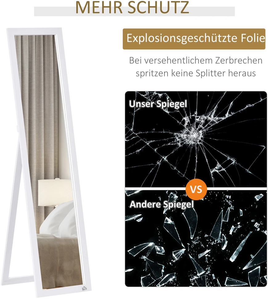 Aosom Viso ūgio veidrodis 831-389WT, baltas, MDF rėmas, 37 x 37 x 154 cm