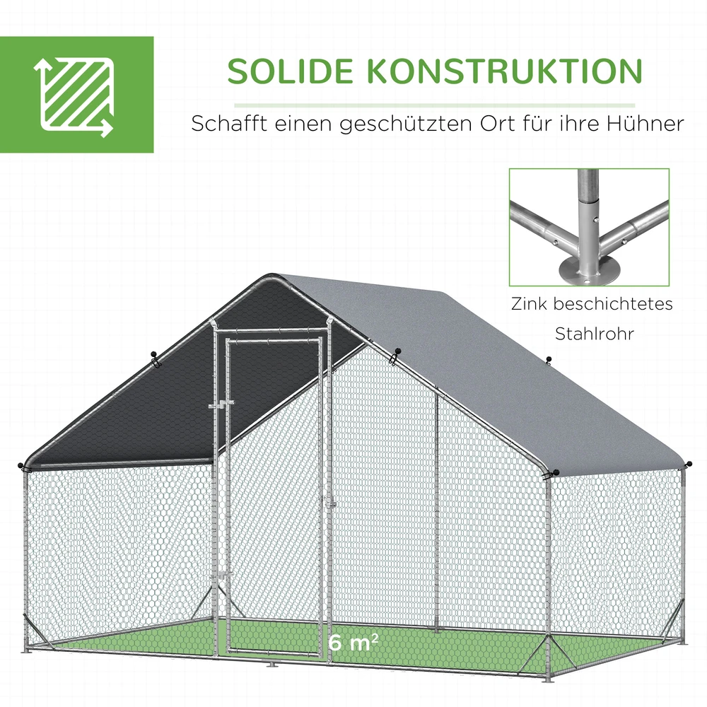Aosom Vištidė su laisvalaikio aptvaru ir stogeliu, 3 x 2 x 2 m, sidabrinė/pilka