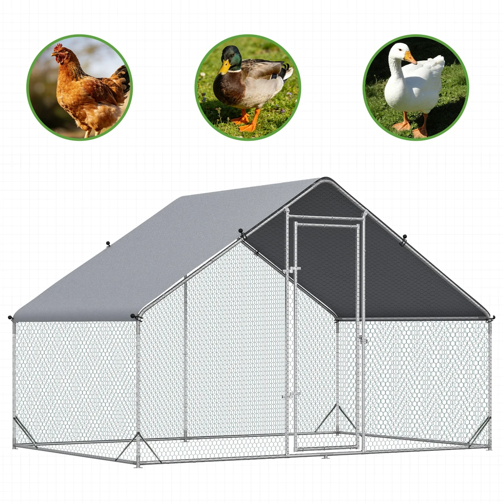 Aosom Vištidė su laisvalaikio aptvaru ir stogeliu, 3 x 2 x 2 m, sidabrinė/pilka