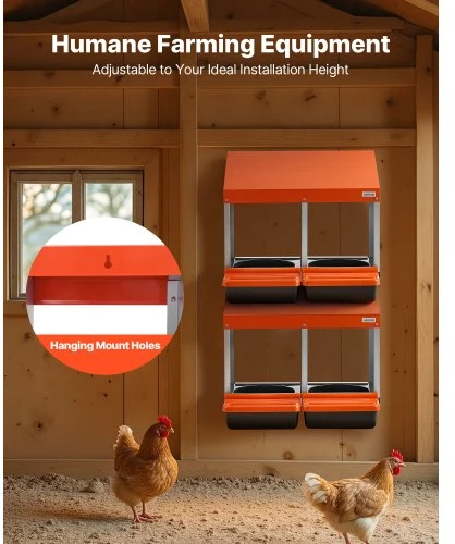 Koduva Vištų lizdas VEVOR, 2 skyrių, cinkuotas plienas ir PP plastikas, oranžinis, 54 x 53 x 48 cm