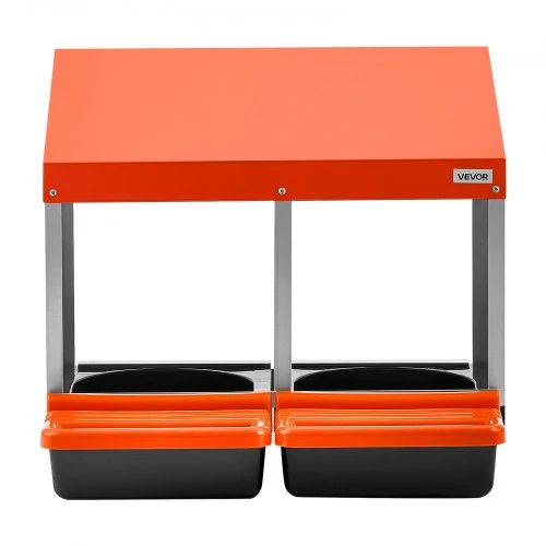 Koduva Vištų lizdas VEVOR, 2 skyrių, cinkuotas plienas ir PP plastikas, oranžinis, 54 x 53 x 48 cm